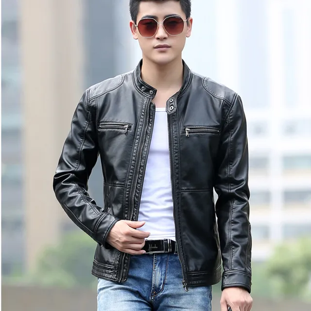 2018 men leather jackets spring autumn imitation sheepskin leather leather jackets plus size