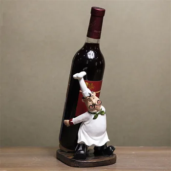 

21cm Height Chef Cook Resin Wine Rack Statue Figurines Cute Kitchen Decoration Home Decor Miniature Craft Gift Cafe Shop QZHF04