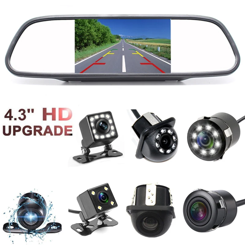 

4.3'' Car HD Rearview Mirror Monitor CCD Video Kit for Car Vehicle Rear view Camera waterproof LED Night Vision Guide lines