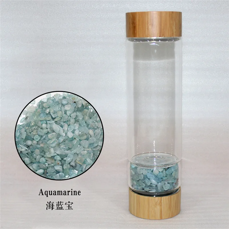Креативный 450 мл натуральный хрусталь камень стекло с отделением для бутылки воды здоровая энергия воды чашка бамбук кварц портативный