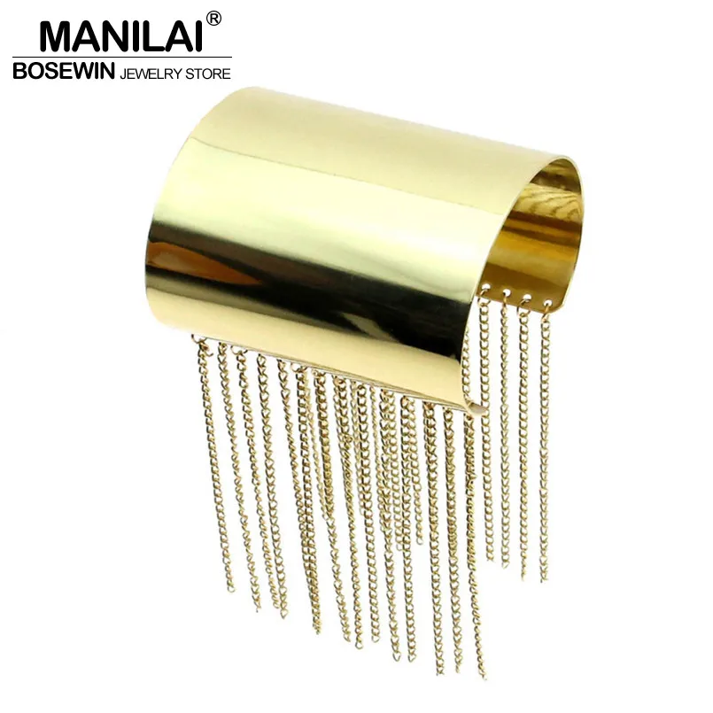

MANILAI Chic Chain Tassel Big Cuff Bracelets Women Statement Jewelry Alloy Cuff Bangles & Bracelets Charm Gold Color