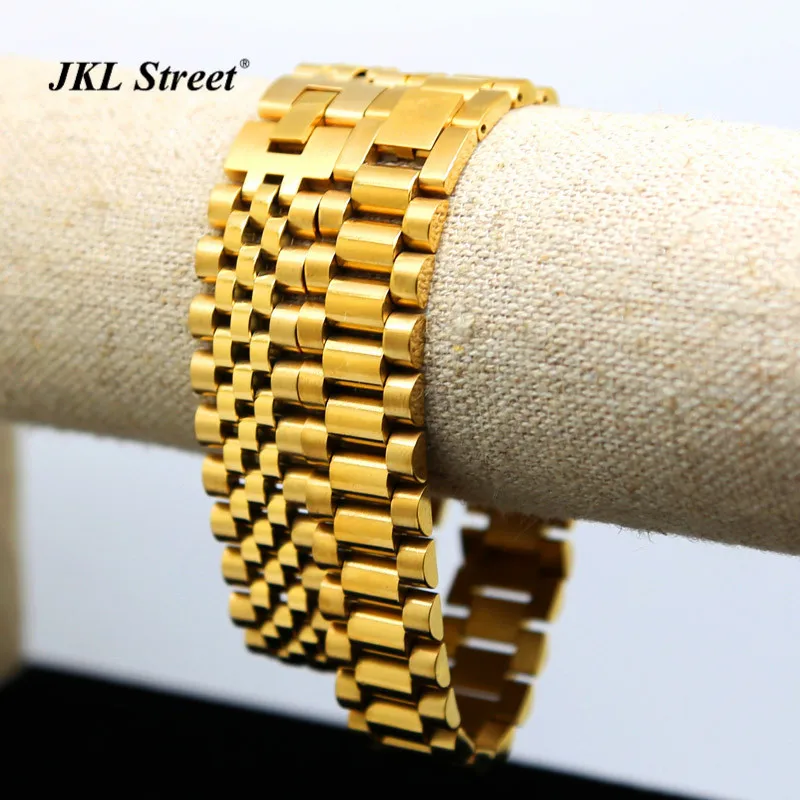Men's Luxury Golden Watchband Style Link Bracelet Stainless Steel 16mm