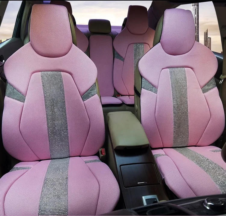 Чехол для сиденья автомобиля Универсальный Алмазный сшитый сверкающий чехол розовый бежевый весь стул подушка для BMW Mercedes smart 4 цвета