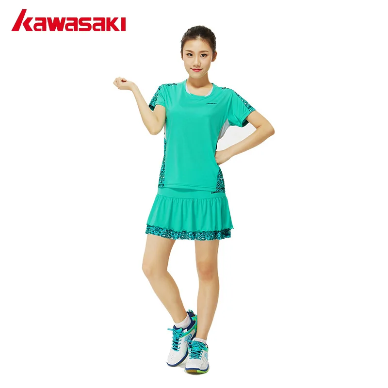 Kawasaki mujeres conjunto deportes Bádminton Tenis traje 100% poliester de secado rápido transpirable camiseta con Falda plisada falda ropa Kawasaki mujeres conjunto deportes Bádminton Tenis traje 100% poliester de secado rápido transpirable camiseta con Falda plisada falda ropa