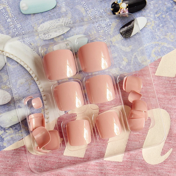 New Arrival 24pcs Solid Candy Style Toe Nails Nude Yellow 4