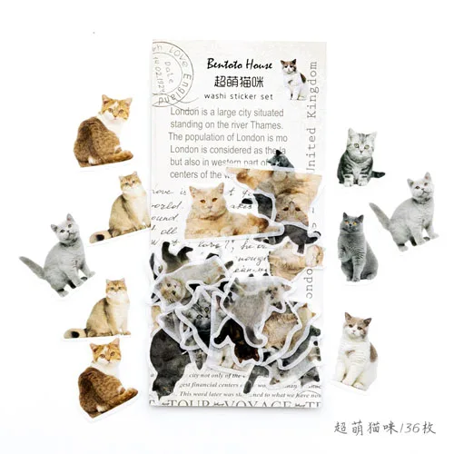 1 Pack Vintage Flower Plant Cat Dog Butterfly Book Photo Frame Furniture Adhesive DIY Sticker Stick Label Notebook Album Decor - Цвет: Cat