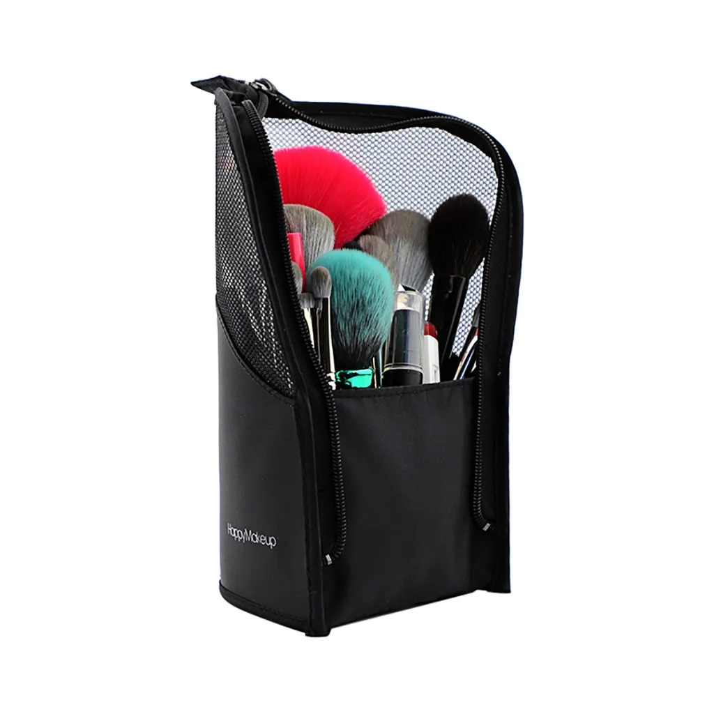 

Cosmetic Bag 23x13x4.5cm black Nylon cloth Mesh Vertical Zipper Portable Cosmetic Brush Portable Storage women Cosmetic Bag F541