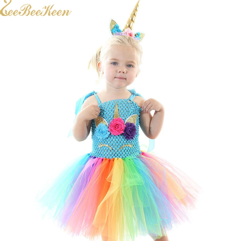 Rainbow Tutu Costume Kids Toddler Girls Cosplay Outfit Unicorn Party Fancy Dress