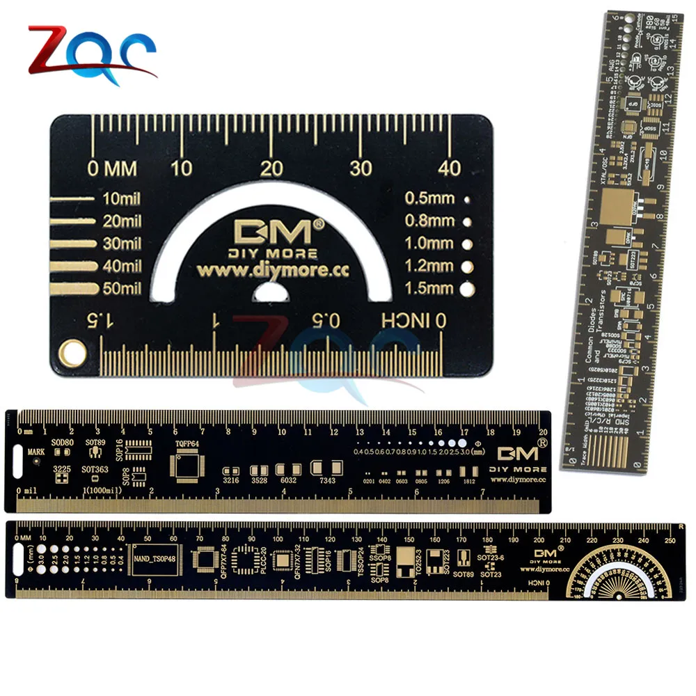 4 каблуке 15 см, 20 см, 25 см Многофункциональный PCB линейка, измерительный инструмент резистор микросхема конденсатора IC диод поверхностного монтажа транзистор посылка 180 градусов