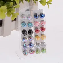 Imixlot 12 пар/компл. новые модные босоножки из прозрачного материала Стекло шарики, серьги-гвоздики с принтом в виде сердец и кусок внутри Летний стиль Для женщин женские жемчужные серьги, ювелирное изделие