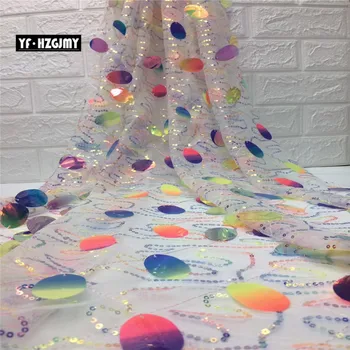

YF HZGJMY African Lace Fabric 2019 Nigeria French Tulle Net Lace Fabric High Quality Multi Color Big Sequin Lace Fabric A1592