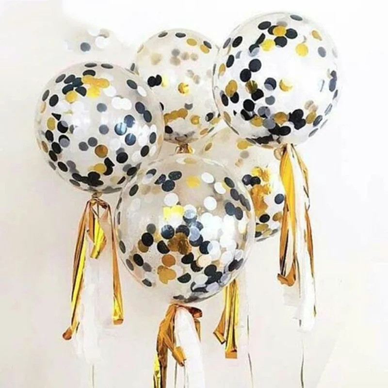 

5pcs/lot 12inch Clear confetti Balloon Gold pink Transparent Latex Balloons Happy Birthday Baby Shower Wedding Party Decorations