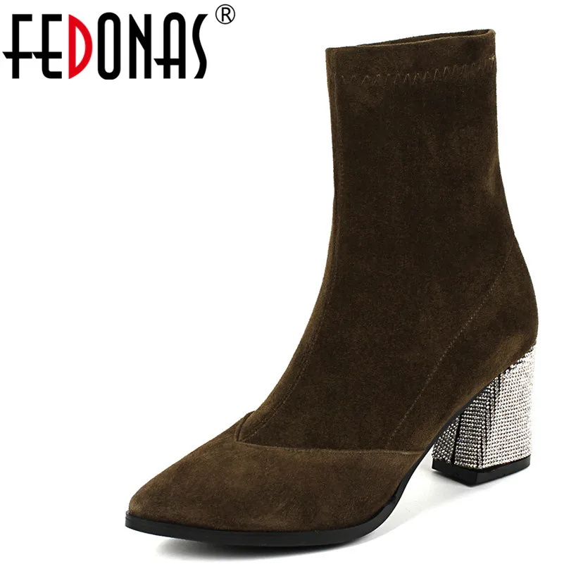 

FEDONAS 1Fashion Women Ankle Boots Autumn Winter Warm Suede Leather High Heels Shoes Woman Elegant Party Wedding Basic Boots