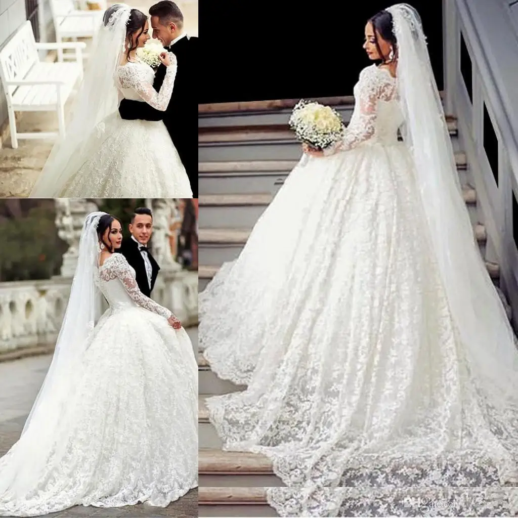 2017 Robe De Bal En Dentelle Robe De Mariage Arabe Style Appliques