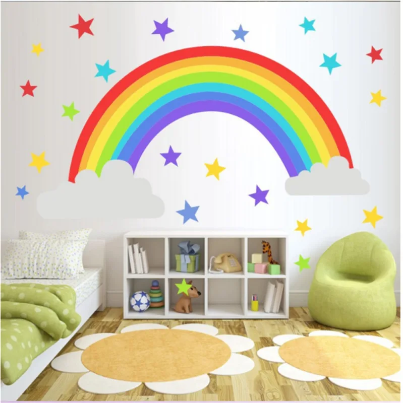 Large Beautiful Rainbow Full Color Wall Sticker Kids Boys Girls Room Decal Nice