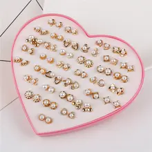 Случайно смешанные 36 пар/компл. и принтом в виде сердечек, цвета: металлик, белый, имитация жемчужные серьги-гвоздики Комплект сережек для женщин Свадебные пирсинг, серьги Bijoux(украшения своими руками