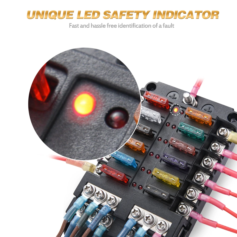 MICTUNING 6/12 автомобильный блок предохранителей водонепроницаемый 32 В клеммный блок предохранителей блок автомобильный держатель предохранителей со светодиодной индикаторная наклейка