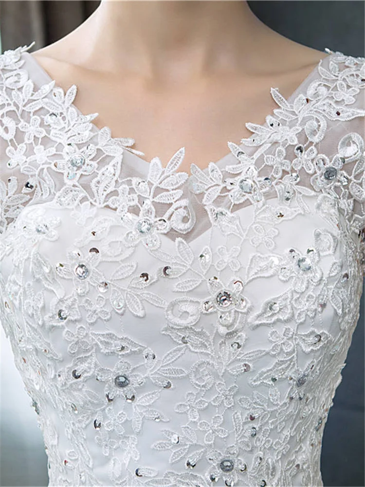 Это YiiYa Новый v-образным вырезом простое свадебное платье Off White блестками Дешевые Свадебные платья De Novia HS288