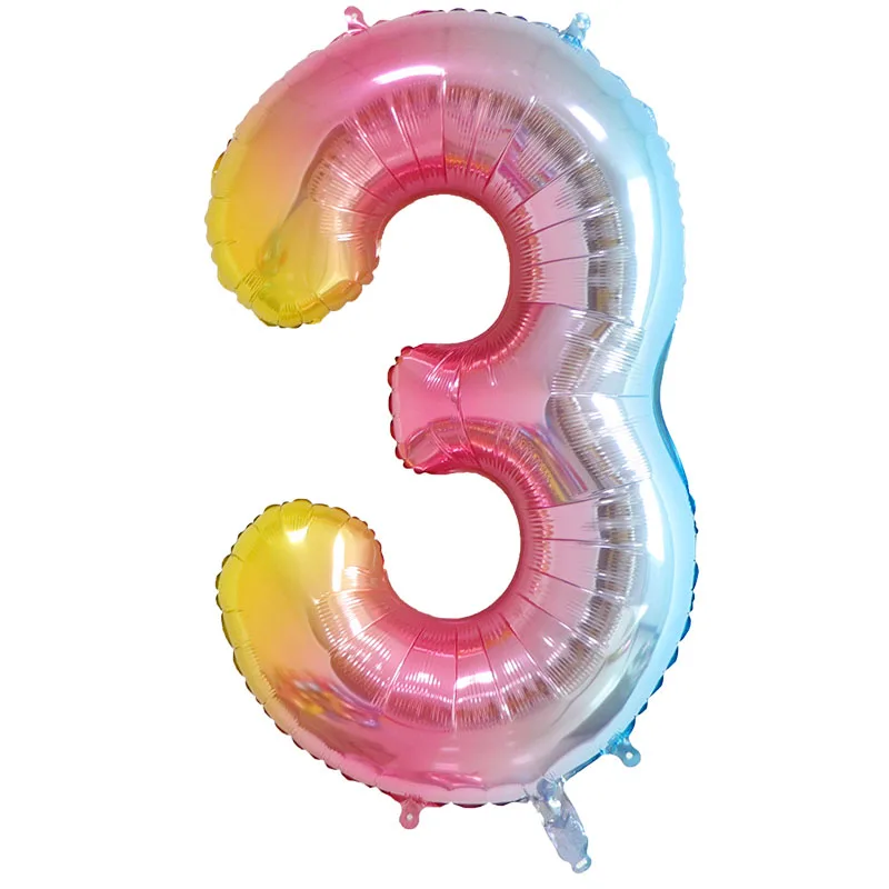 40inch Rainbow Color Number Balloons Digit Globos gradient Ramp Figure Balls Birthday Wedding Anniversary Party Decor Kids Ball - Цвет: Number  3