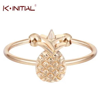 Kinitial New Arrival ,10pcs Adjustable Gold Silver Cute Pineapple Rings For Women Finger Jewelry Wholesale Fruit Pineapples Ring