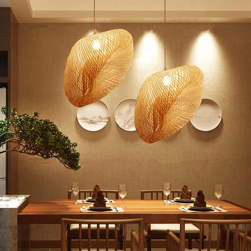 Handgemachte Bambus Lampe Wicker Rattan Welle Schatten Anhänger Licht Vintage Japanischen Lampe Suspension Home Indoor Esstisch Zimmer
