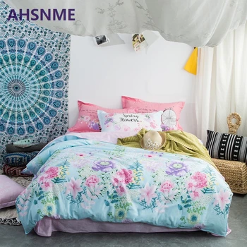 

AHSNME 100% Cotton Bedding Items Europe Russia Australia United States size pink purple chrysanthemum emerald plant duvet cover