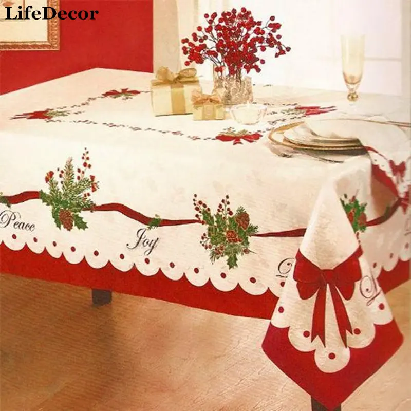 Christmas Ribbon Tablecloth Europe and United States HOMEWEAR CHIRISTMAS PEACE & JOY Table Cloth