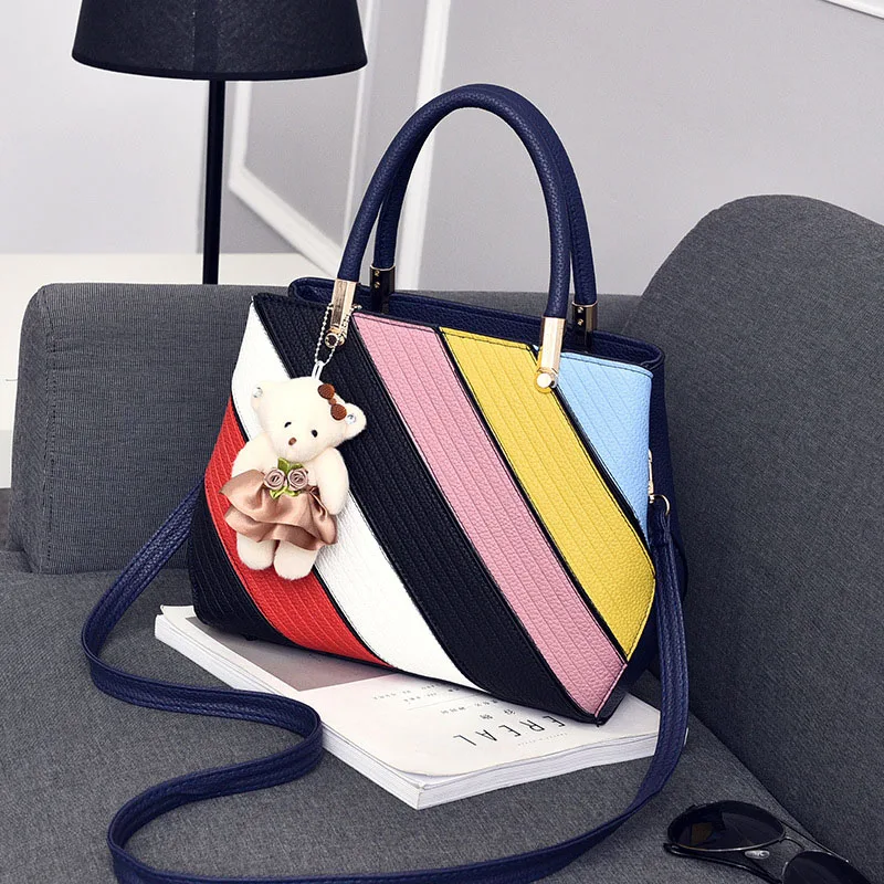 Women Stripe Handbag Female Leather Crossbody Bag Lady Fashion Bear Messenger Shoulder Bags Bolsa Purse Tote Sac A Main SS7214 (6)