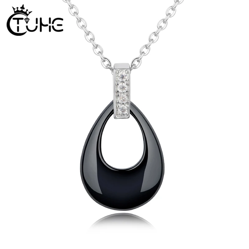 

Healthy Ceramic Necklace Love Angle Tear Pendant Necklace For Women Gift 45cm Chain Black Water Drop Necklace Engagement Gift