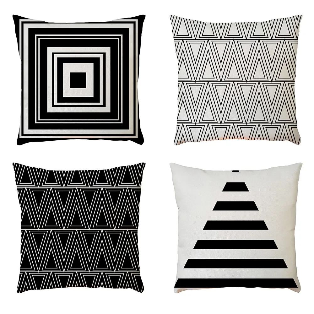 Pillow Case Black And White Pattern Pillowcase Cotton Linen