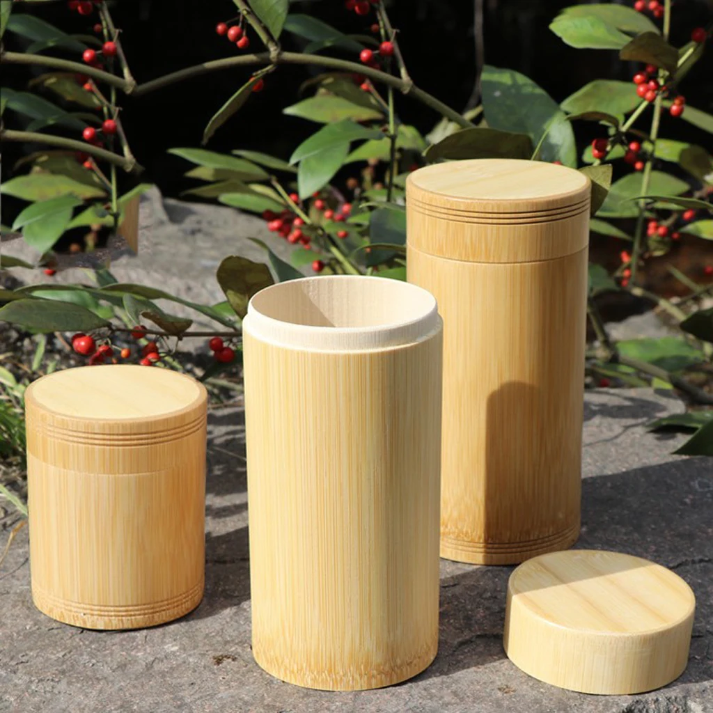 Vintage Round Bamboo Canister Storage Can for Sealed Tea Candy Dried Foods Jar Storage Home Kitchen Tools