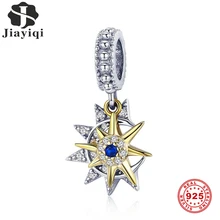 Jiayiqi, 925 пробы, серебро, солнце, луна, амулеты, золото, сверкающие CZ амулеты, подходят для браслетов, ожерелье для женщин, ювелирное изделие, подарок
