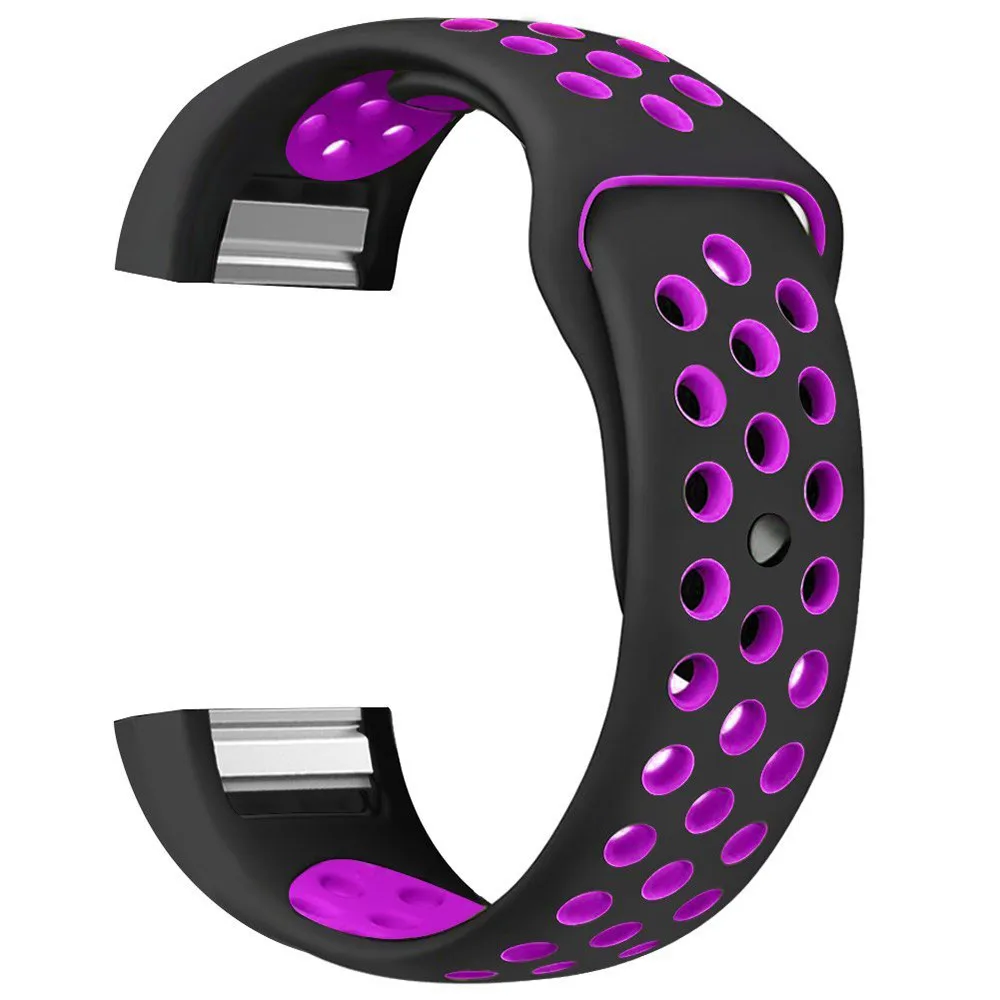 Сменный Двухцветный силиконовый браслет на запястье для браслета Fitbit CHARGE 2 ремешок для часов для Fitbit CHARGE 2 - Цвет: black purple