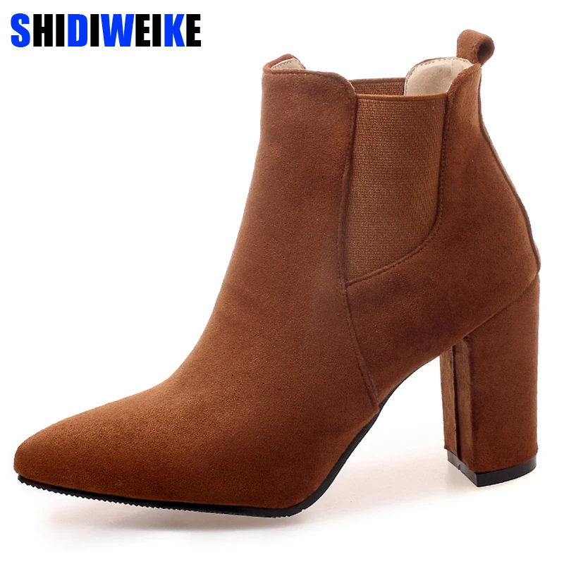 

Hot Autumn Winter Women Boots Solid European Ladies shoes boots Suede Leather ankle boots with thick scrub size 34-43