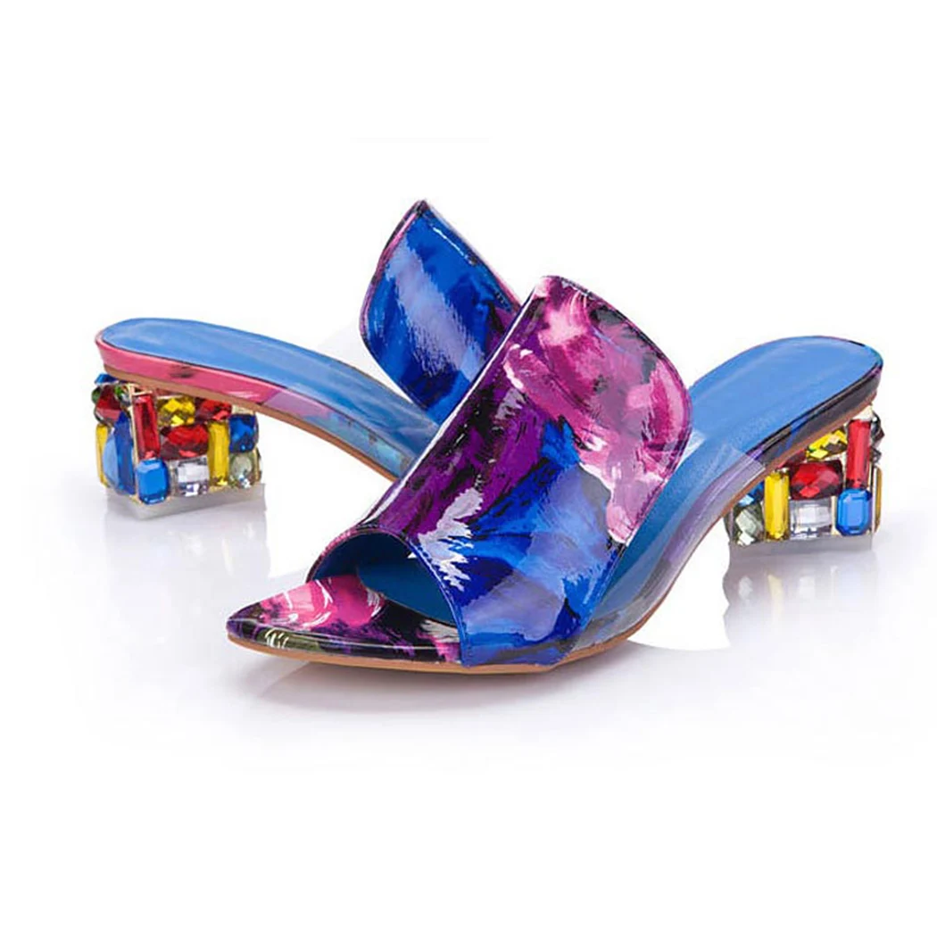 Г.; брендовая элегантная Летняя женская обувь на не сужающемся книзу массивном каблуке с кристаллами; большие размеры 41; женские босоножки; тапочки для отдыха; базовая обувь из искусственной кожи