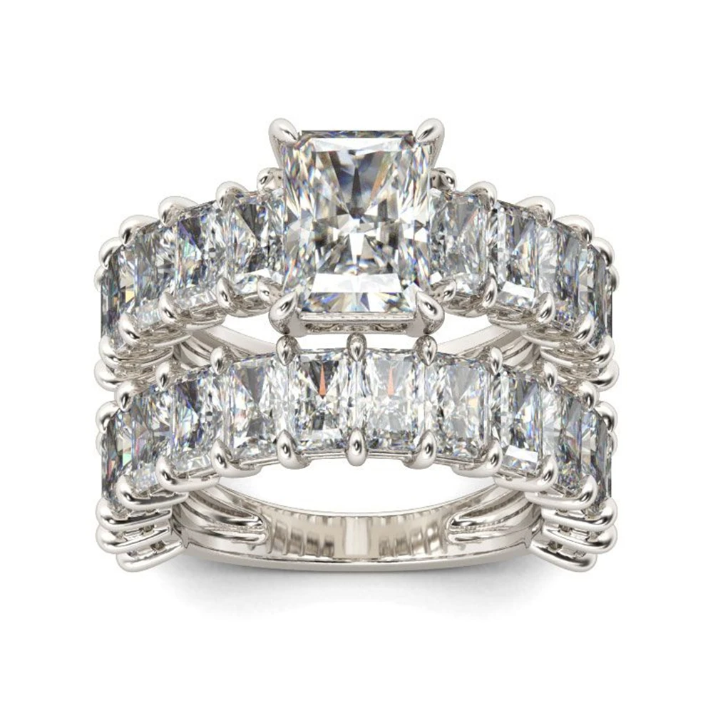 

MDEAN 2Pcs Wedding Rings Set Trendy Jewelry Princess Cut Zirconia 925 Sterling Silver Engagement Ring Bridal Set For Women S0043