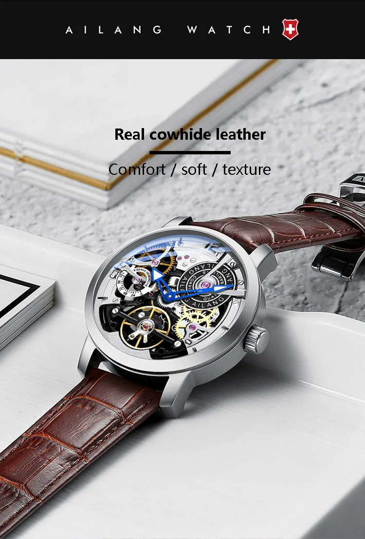 AILANG дизайн часы полностью стальные автоматические турбийон наручные часы мужские montre homme механические Saat пилот Скелет