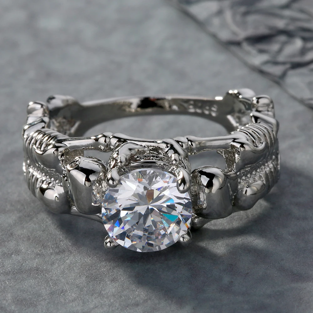 UFOORO Ghost evil Skull skeleton Hand CZ Ring European and American Punk style Motor Biker Men