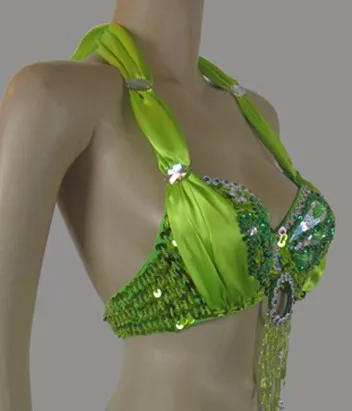 Набор костюма для танца живота бюстгальтер+ пояс 2 шт./компл. принимаем размер, B/C/D/DD CUP 34-42DD - Цвет: LIME GREEN