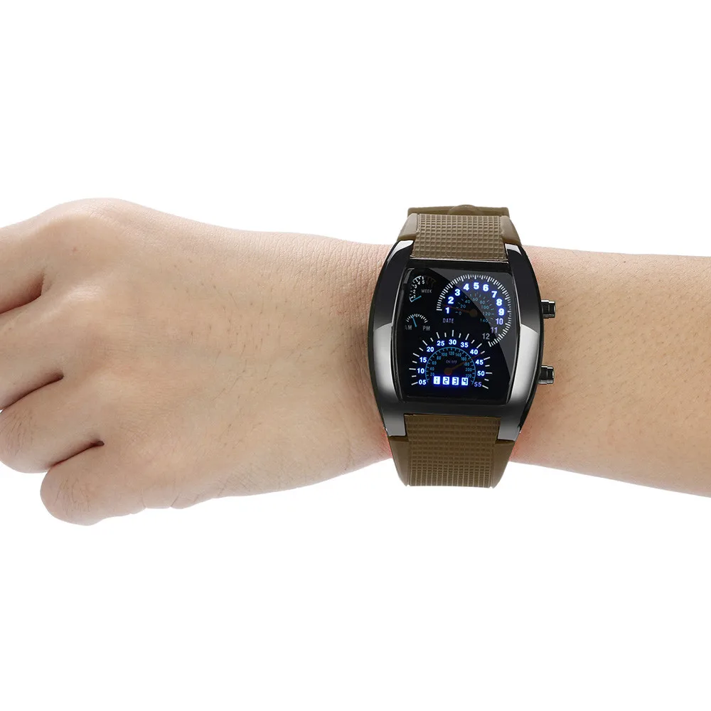

2019 New Men's Fashion clock hour digital LED Light Flash Turbo Speedometer Sports Car Dial Meter Watch wrist watch#0605