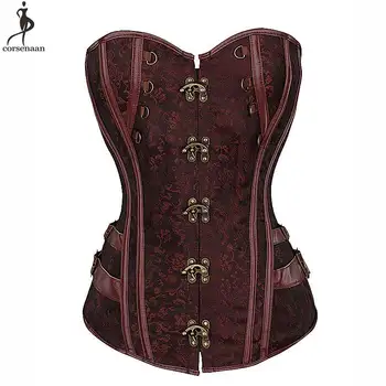 

Brown Steampunk Corset Plus Size 6Xl Steam Punk Corsets Women Outwear Boned Bustier Metal Locks Gothic Gorset Over Bust Korse