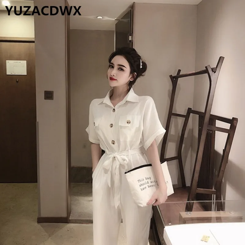 

YUZACDWX 2019 The new fashion leisure overalls Versatile shirt collar jumpsuit Slim and beautiful go out jumpsuit bodysuit women