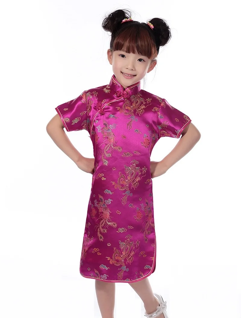 Shanghai Story Baby Girls Chinese Style QiPao Dress Brand Dragon & Phoenix Cheongsam For Girls Kids Performance Costume