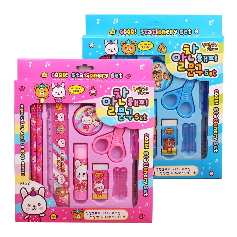 

Cheap Stationery Set 10pcs/set Cartoon Rabbit School Kit Stetionery Items Papelaria Children Gift Kindergarten School Supplies