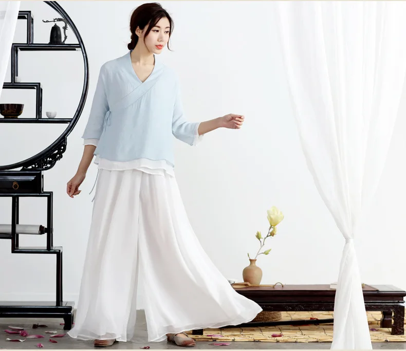 Куртка элегантный китайский костюмы кружево Винтаж Женская Половина рукава платье рубашка двойной дзен чай услуги