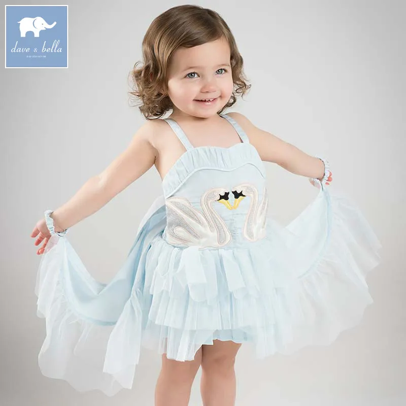 

Dave bella Lolita baby dance design dress children swan print clothing girls wedding party clothes DB7718