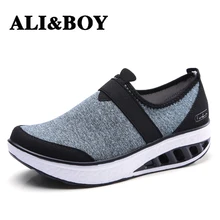 Обувь для похудения Лето Для женщин спортивной ходьбой Высота Увеличение фитнес кроссовки женские лоферы дышащая Print Swing обувь на танкетке