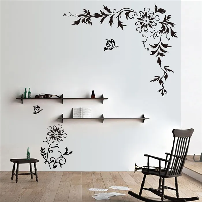 DIY большой размер Vine Flower butterfly съемные водонепроницаемые настенные наклейки