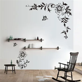 

New arrival DIY Big size Vine Flower butterfly Removable Waterproof wall stickers home decor wall art decals stencils