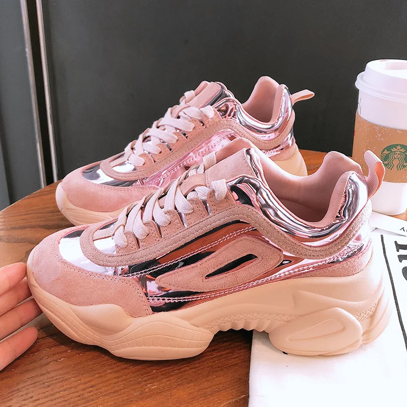 

Super fire versatile thick bottom to increase the mirror trend Hong Kong style 2019 new fashion wild women's shoes.